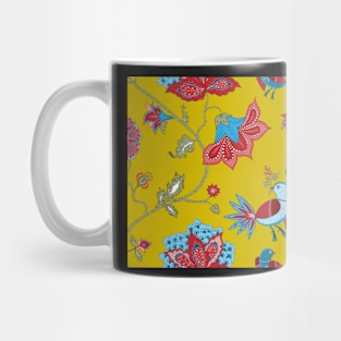 Exotic chintz with bird - mustard yellow / multicolour Mug